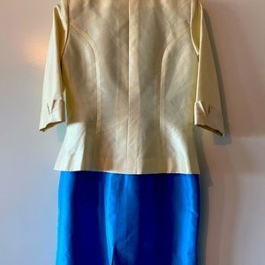 Thai silk ensemble!  Turquoise shift dress, crème jacket.